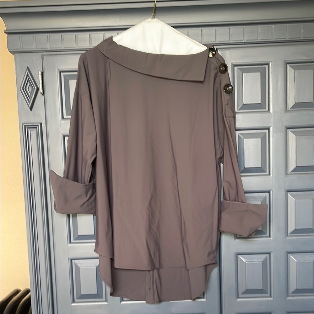 Gray purplish Asymmetrical 3/4 Sleeve Sailor Collar Blouse